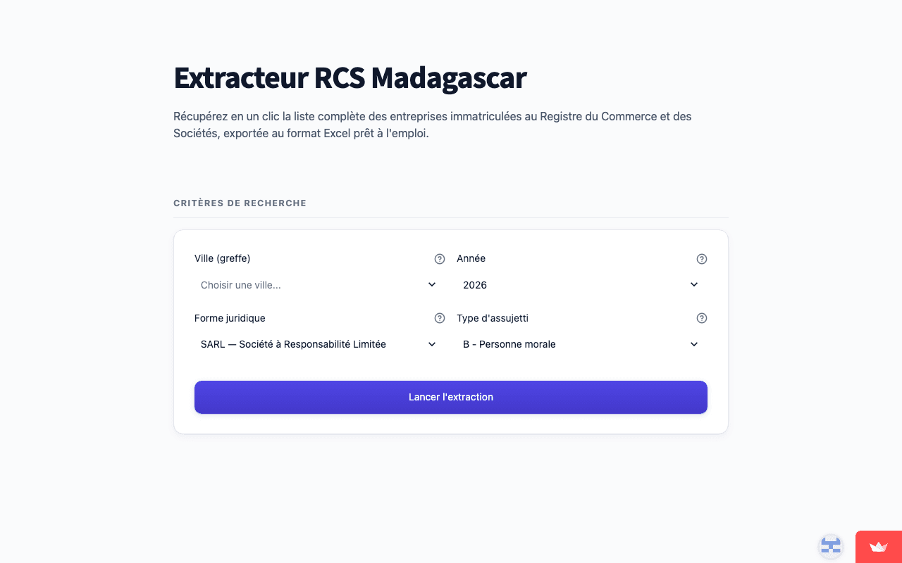 Scraper du Registre des Entreprises – RCS MADA